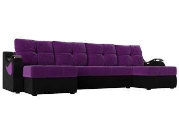 П-образный диван Меркурий П, Фиолетовый/черный (вельвет) в Улан-Удэ
