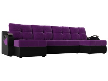 П-образный диван Меркурий П, Фиолетовый/черный (вельвет/экокожа) в Улан-Удэ