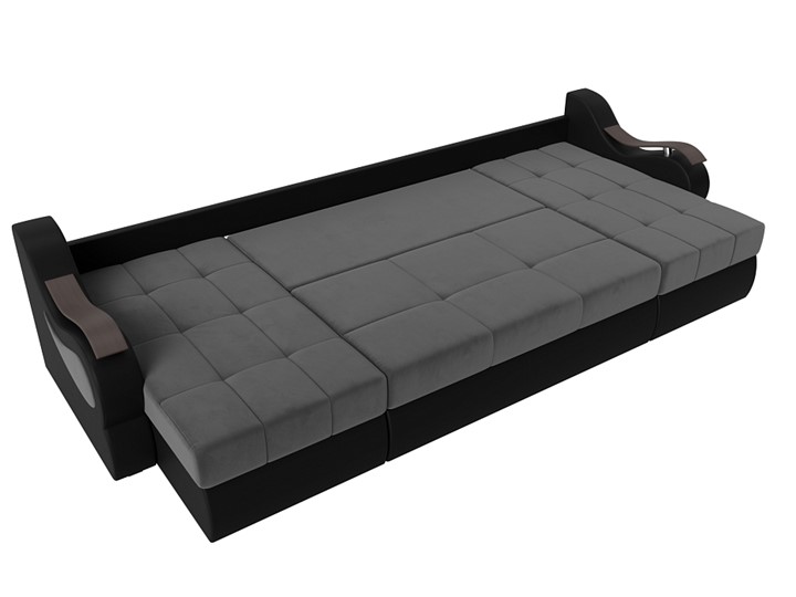П-образный диван Меркурий П, Серый\Черный (Велюр\Экокожа) в Улан-Удэ - изображение 1