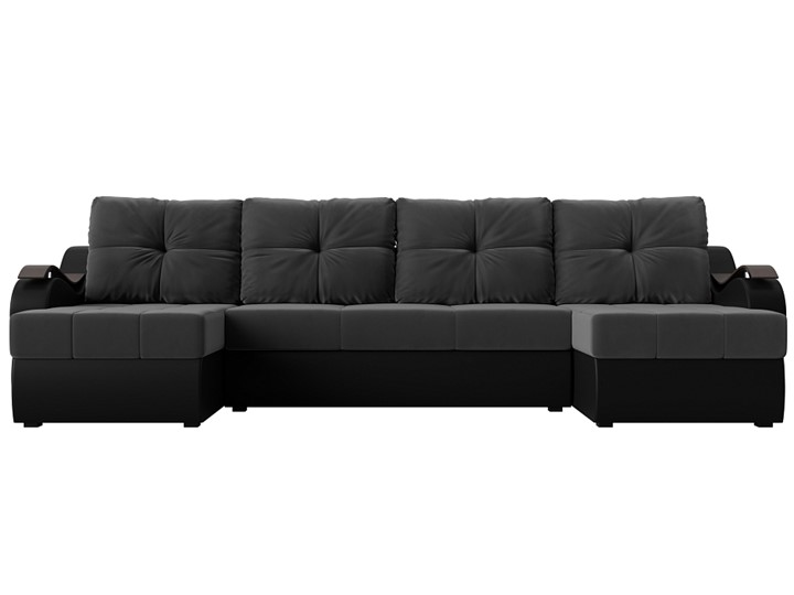 П-образный диван Меркурий П, Серый\Черный (Велюр\Экокожа) в Улан-Удэ - изображение 2