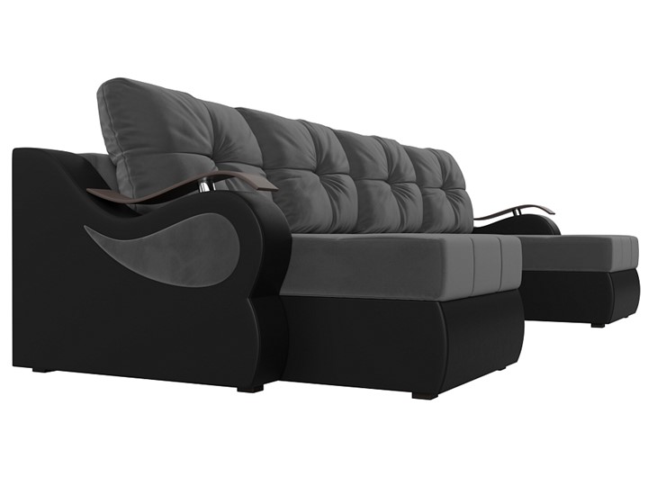 П-образный диван Меркурий П, Серый\Черный (Велюр\Экокожа) в Улан-Удэ - изображение 3