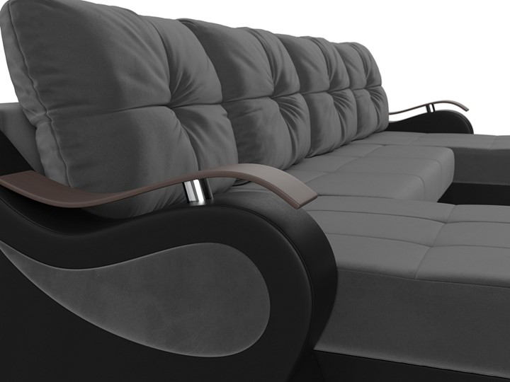 П-образный диван Меркурий П, Серый\Черный (Велюр\Экокожа) в Улан-Удэ - изображение 4