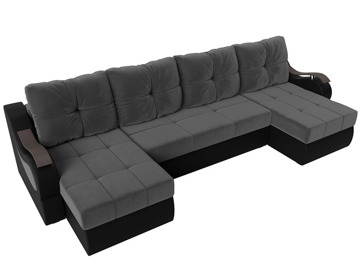 П-образный диван Меркурий П, Серый\Черный (Велюр\Экокожа) в Улан-Удэ - изображение 5