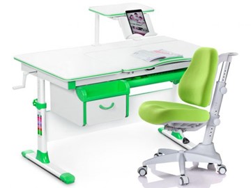 Комплект растущая парта + стул Mealux EVO Evo-40 Z (арт. Evo-40 Z + Y-528 KZ) / (стол+полка+кресло+чехол)/ белая столешница / цвет пластика зеленый в Улан-Удэ