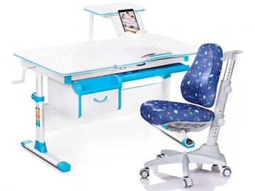 Комплект растущая парта + стул Mealux Mealux EVO Evo-40 BL (арт. Evo-40 BL + Y-528 F) / (стол+полка+кресло) / белая столешница / цвет пластика голубой в Улан-Удэ
