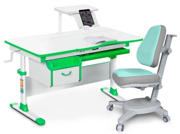 Комплект растущая парта + стул Mealux EVO Evo-40 Z (арт. Evo-40 Z + Y-110 TG) / (стол+полка+кресло) / белый, зеленый, серый в Улан-Удэ