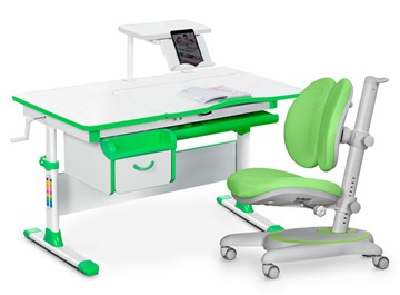 Комплект растущая парта + стул Mealux EVO Evo-40 Z (арт. Evo-40 Z + Y-115 KZ) / (стол+полка+кресло+чехол), белый, зеленый в Улан-Удэ