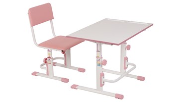 Растущий комплект мебели POLINI Kids Растущая парта-трансформер М1 и стул регулируемый L Белый-розовый в Улан-Удэ - предосмотр