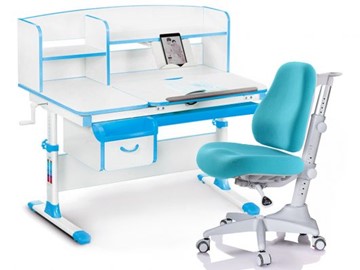 Комплект растущая парта + стул Mealux-EVO Evo-50 BL (арт. Evo-50 BL + Y-528 KBL) / (стол+полка+кресло) / белая столешница / цвет пластика голубой в Улан-Удэ