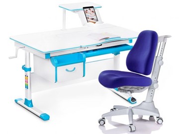 Комплект растущая парта + стул Mealux EVO Evo-40 BL (арт. Evo-40 BL + Y-528 SB) / (стол+полка+кресло) / белая столешница / цвет пластика голубой в Улан-Удэ