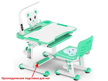 Парта растущая + стул Mealux EVO BD-04 Teddy New XL, с лампой, green, зеленая в Улан-Удэ