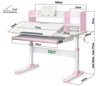 Растущий стол Ergokids TH-330 Pink TH-330 W/PN, столешница белая / накладки на ножках розовые в Улан-Удэ - предосмотр 2