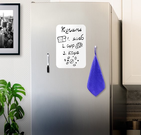 Магнитно-маркерная доска на холодильник BRAUBERG, 30х21 см с маркером, магнитом и салфеткой в Улан-Удэ - изображение 2